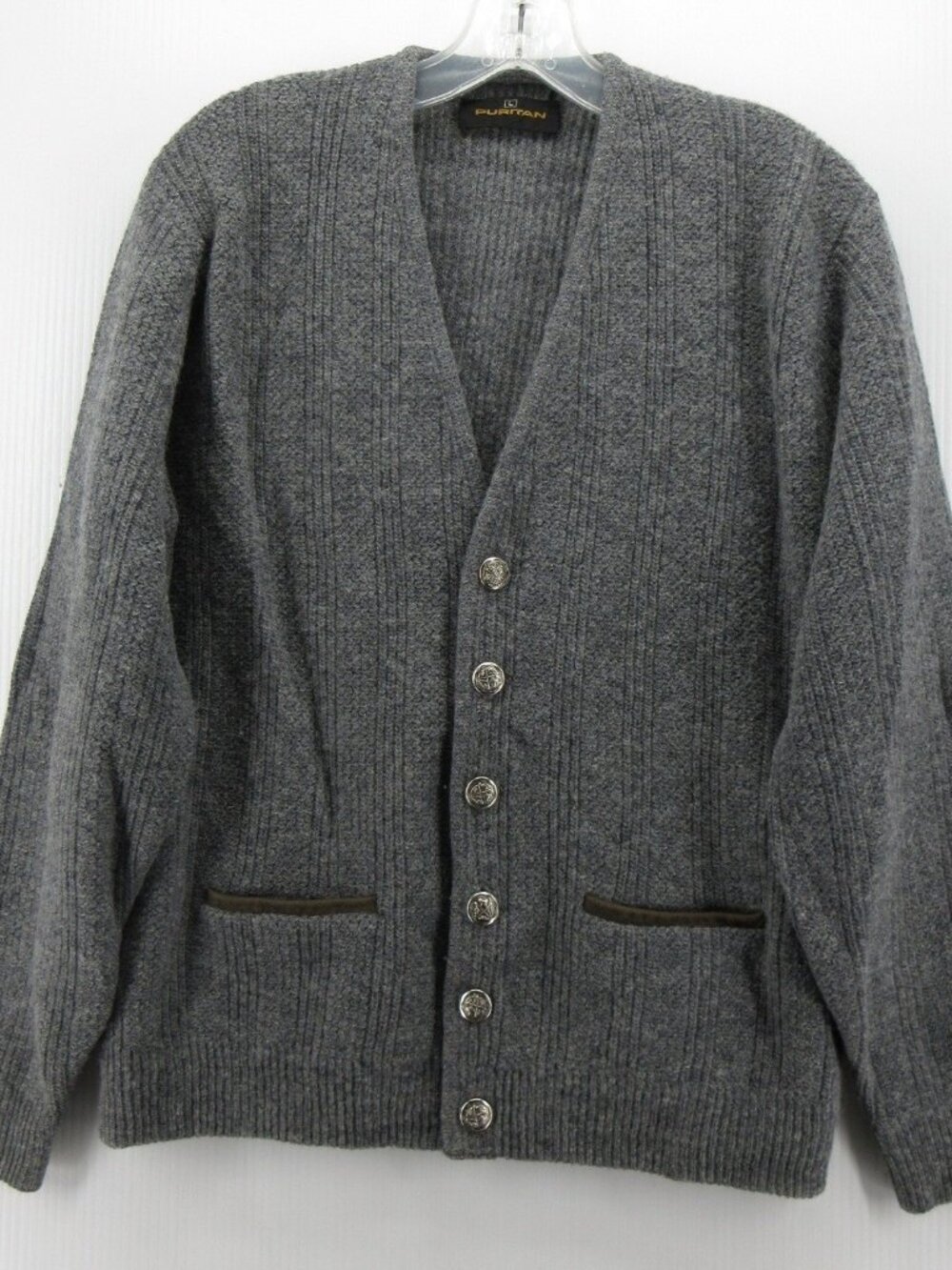 VINTAGE Puritan Sweater Large Cardigan 70s Ribbed Button Up Grandpa
